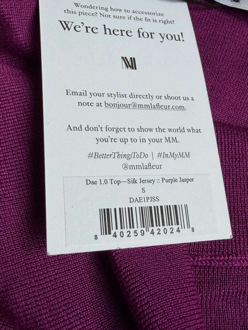 NWT MM Lafleur Small Dae Top Purple Jasper Off Shoulder 100% Silk Jersey Evening - Picture 6 of 12
